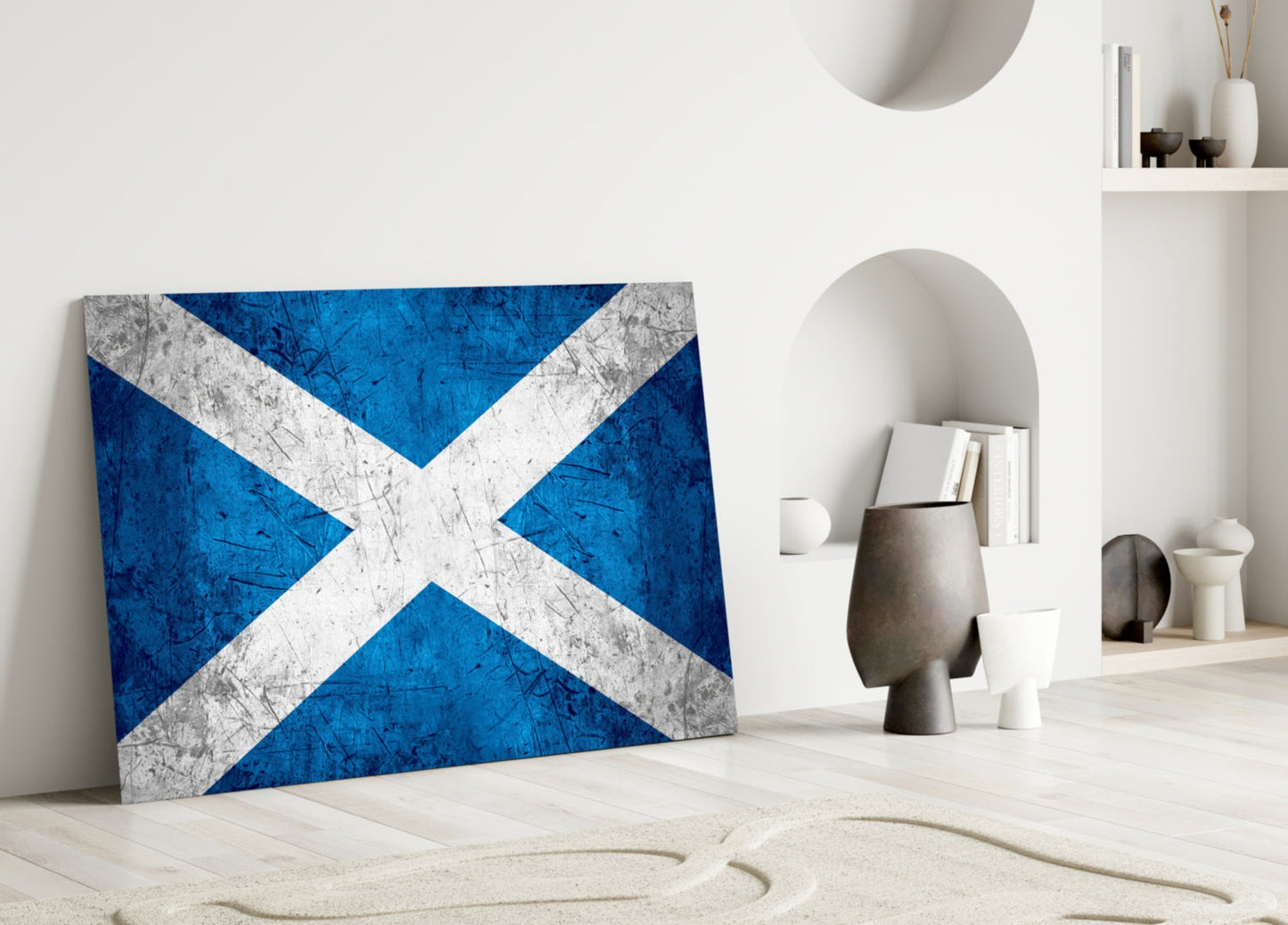 Scratched Metal Distressed Scotland Flag Glass Wall Art