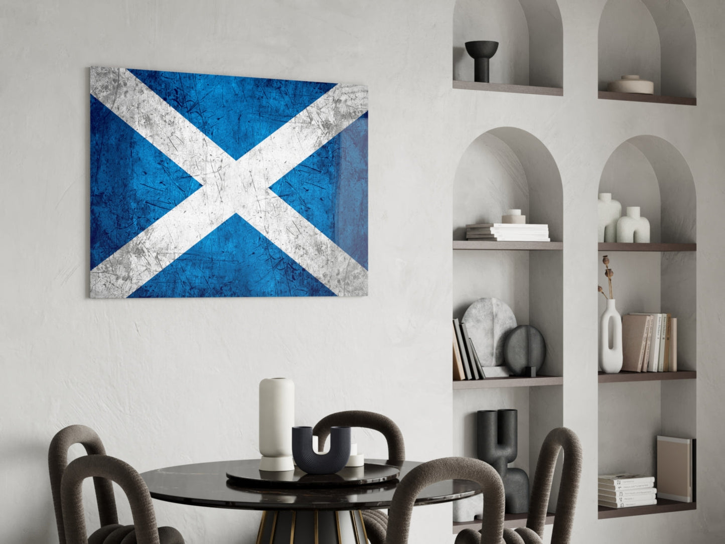 Scratched Metal Distressed Scotland Flag Glass Wall Art