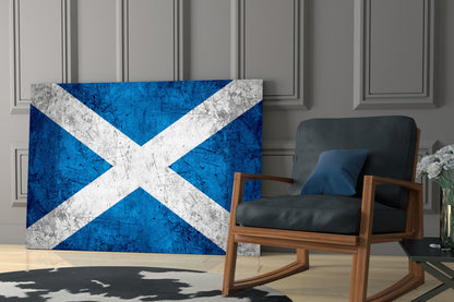 Scratched Metal Distressed Scotland Flag Glass Wall Art