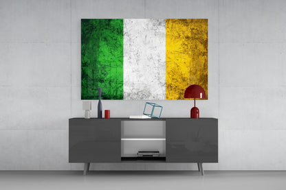 Scratched Metal Ireland Tricolor Flag Glass Wall Art