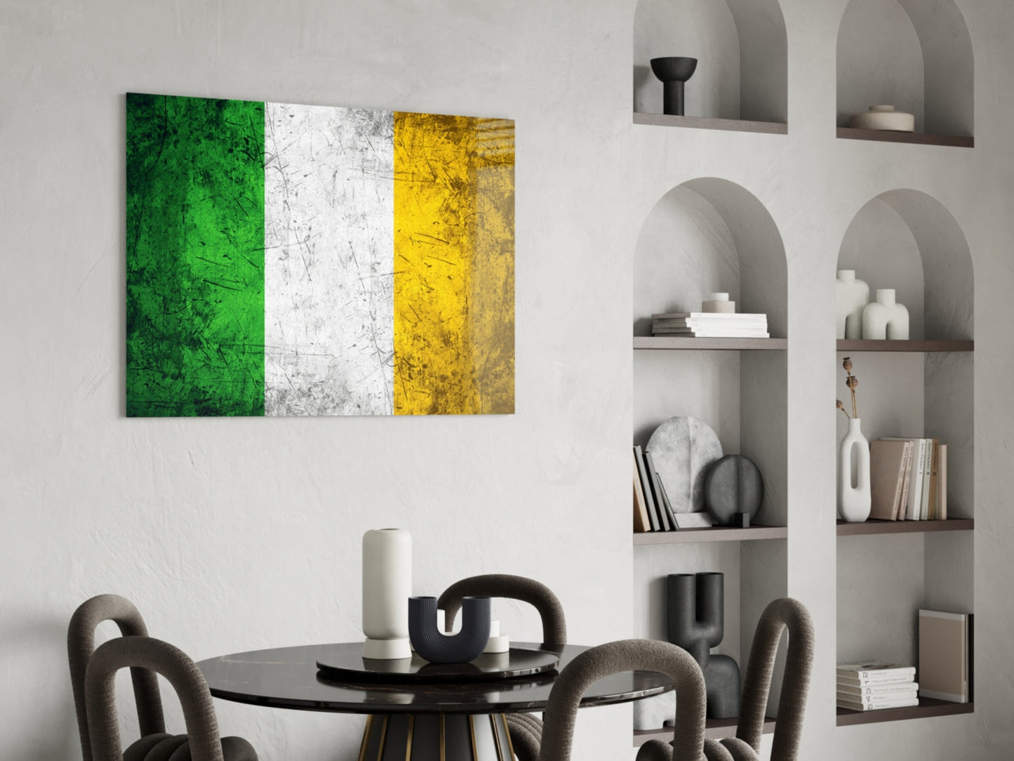 Scratched Metal Ireland Tricolor Flag Glass Wall Art