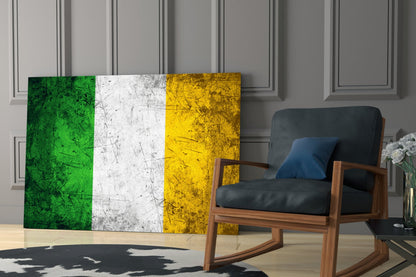 Scratched Metal Ireland Tricolor Flag Glass Wall Art