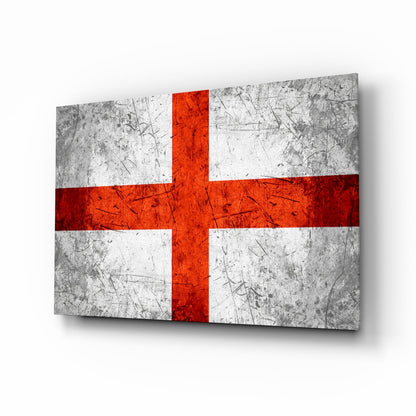Scratched Steel Gray England Cross Flag Glass Wall Art