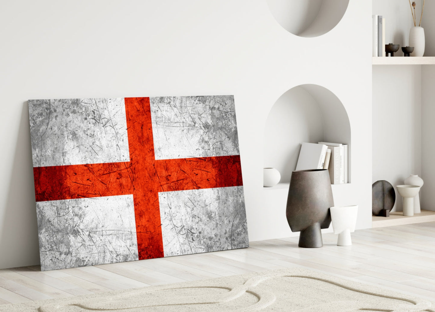 Scratched Steel Gray England Cross Flag Glass Wall Art