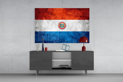 Scratched Metal Paraguay Seal Flag Glass Wall Art