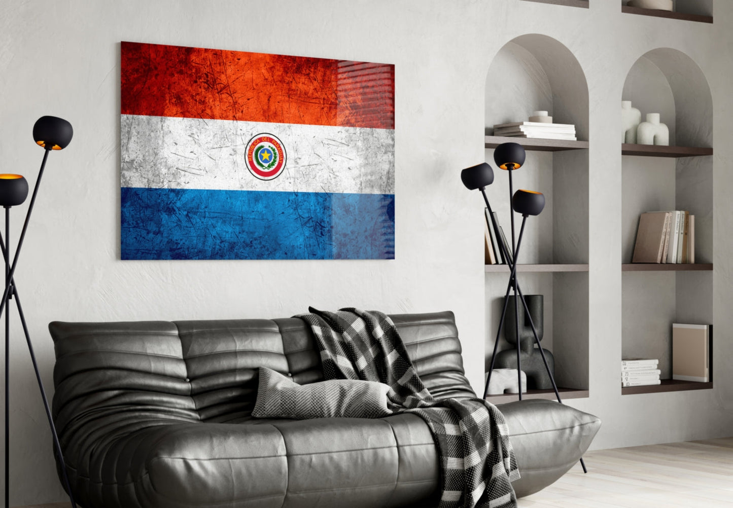 Scratched Metal Paraguay Seal Flag Glass Wall Art