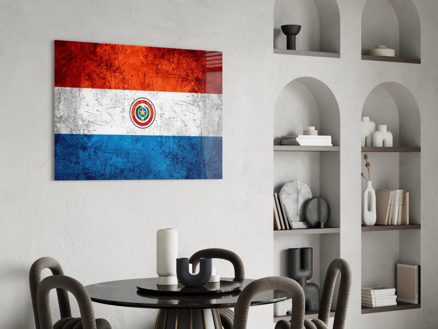 Scratched Metal Paraguay Seal Flag Glass Wall Art