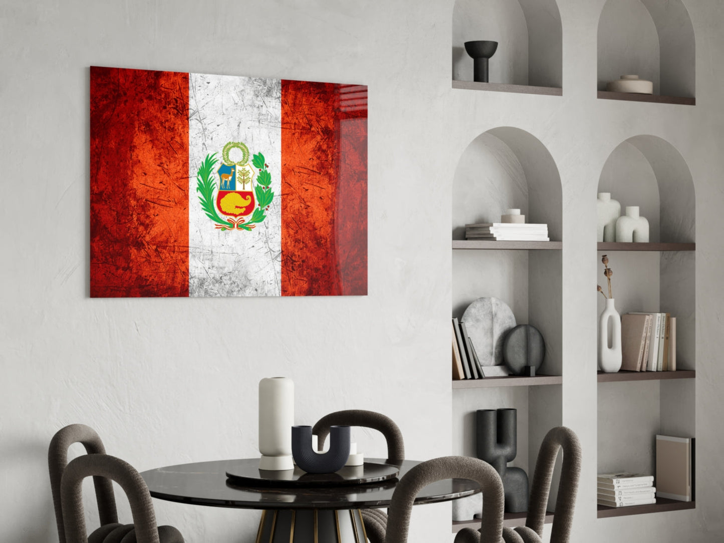 Scratched Orange Red Peru Emblem Flag Glass Wall Art