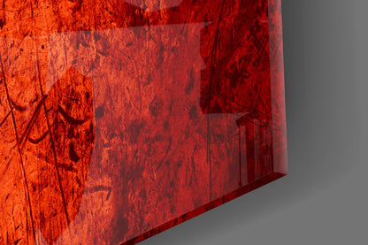 Red and orange translucent glass panel with textured surface and diagonal edges against gray background.