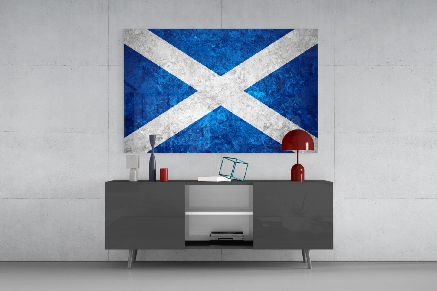 Icy Marble Deep Blue Scotland Flag Glass Wall Art