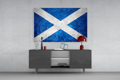Icy Marble Deep Blue Scotland Flag Glass Wall Art