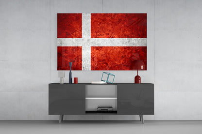 Bright Orange Mottled Denmark Cross Flag Glass Wall Art