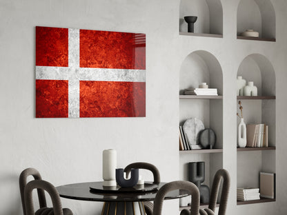 Bright Orange Mottled Denmark Cross Flag Glass Wall Art