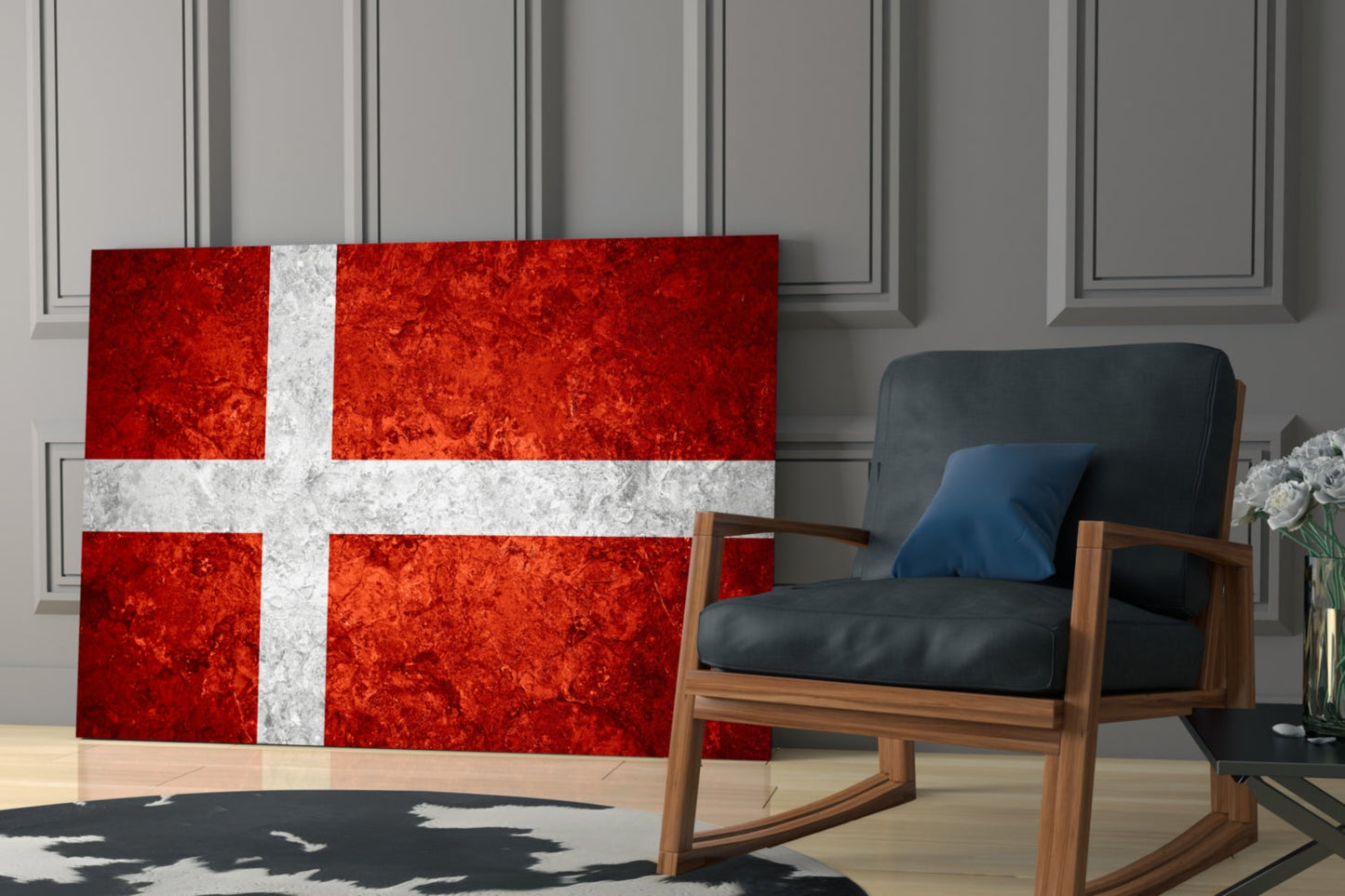 Bright Orange Mottled Denmark Cross Flag Glass Wall Art