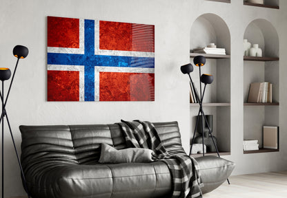 Rust Red Weathered Norway Cross Flag Glass Wall Art