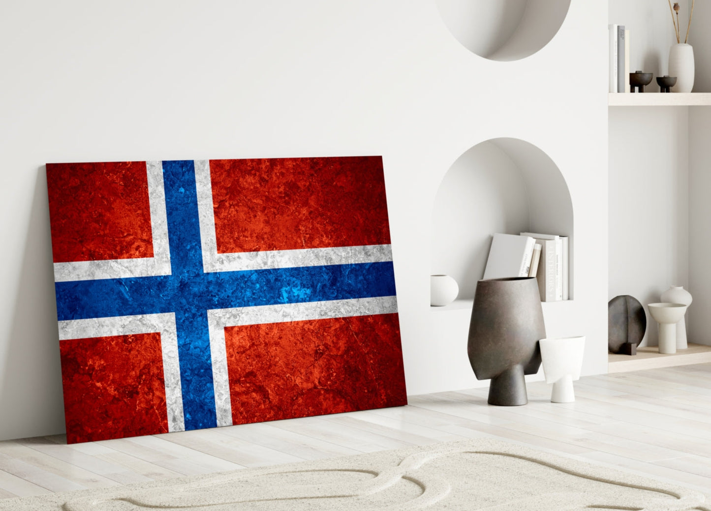 Rust Red Weathered Norway Cross Flag Glass Wall Art