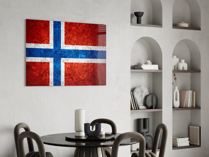Rust Red Weathered Norway Cross Flag Glass Wall Art