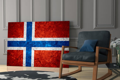 Rust Red Weathered Norway Cross Flag Glass Wall Art