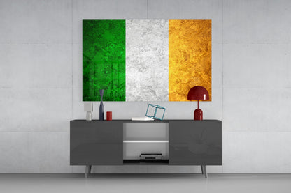 Golden Marble Ireland Tricolor Flag Glass Wall Art