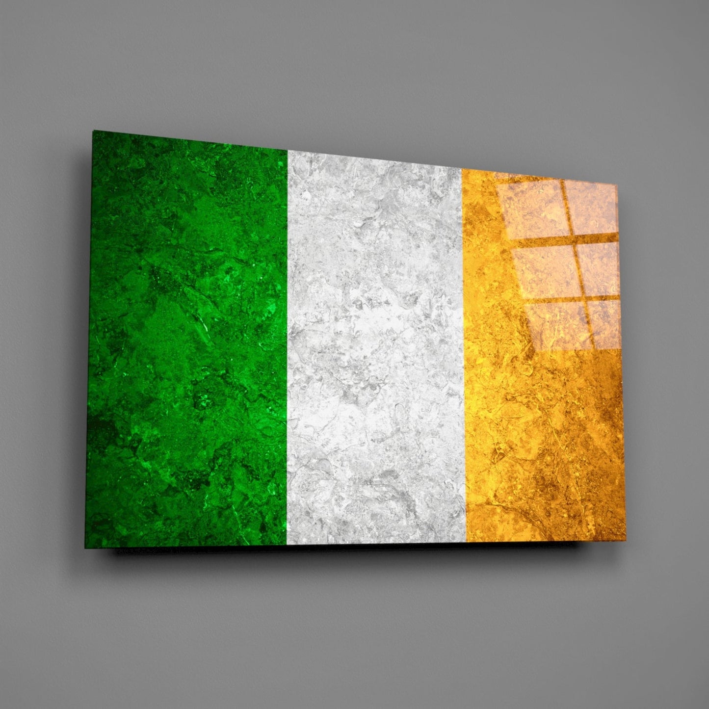Golden Marble Ireland Tricolor Flag Glass Wall Art