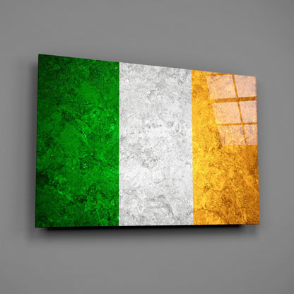 Golden Marble Ireland Tricolor Flag Glass Wall Art