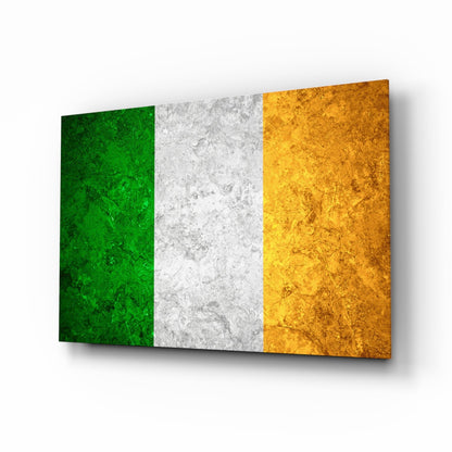 Golden Marble Ireland Tricolor Flag Glass Wall Art