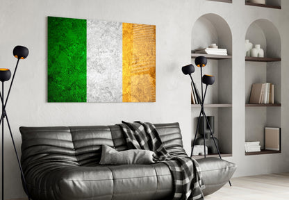 Golden Marble Ireland Tricolor Flag Glass Wall Art