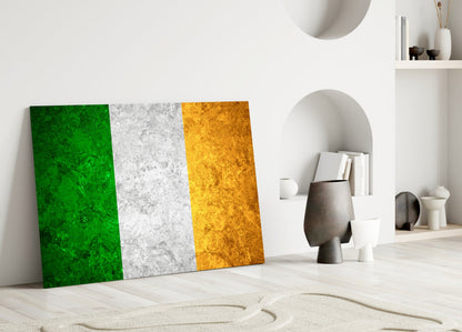 Golden Marble Ireland Tricolor Flag Glass Wall Art
