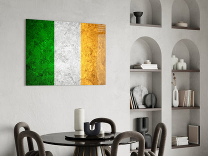 Golden Marble Ireland Tricolor Flag Glass Wall Art