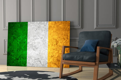 Golden Marble Ireland Tricolor Flag Glass Wall Art
