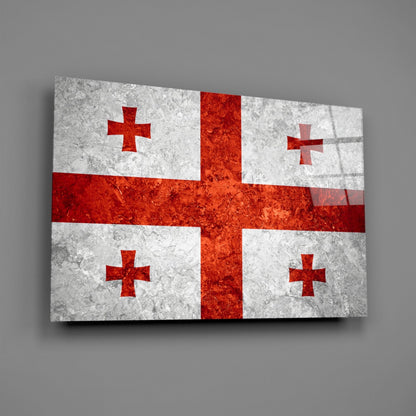 Georgian flag glass wall art displayed at an angle, showing white and red quarters with red crosses, textured surface.