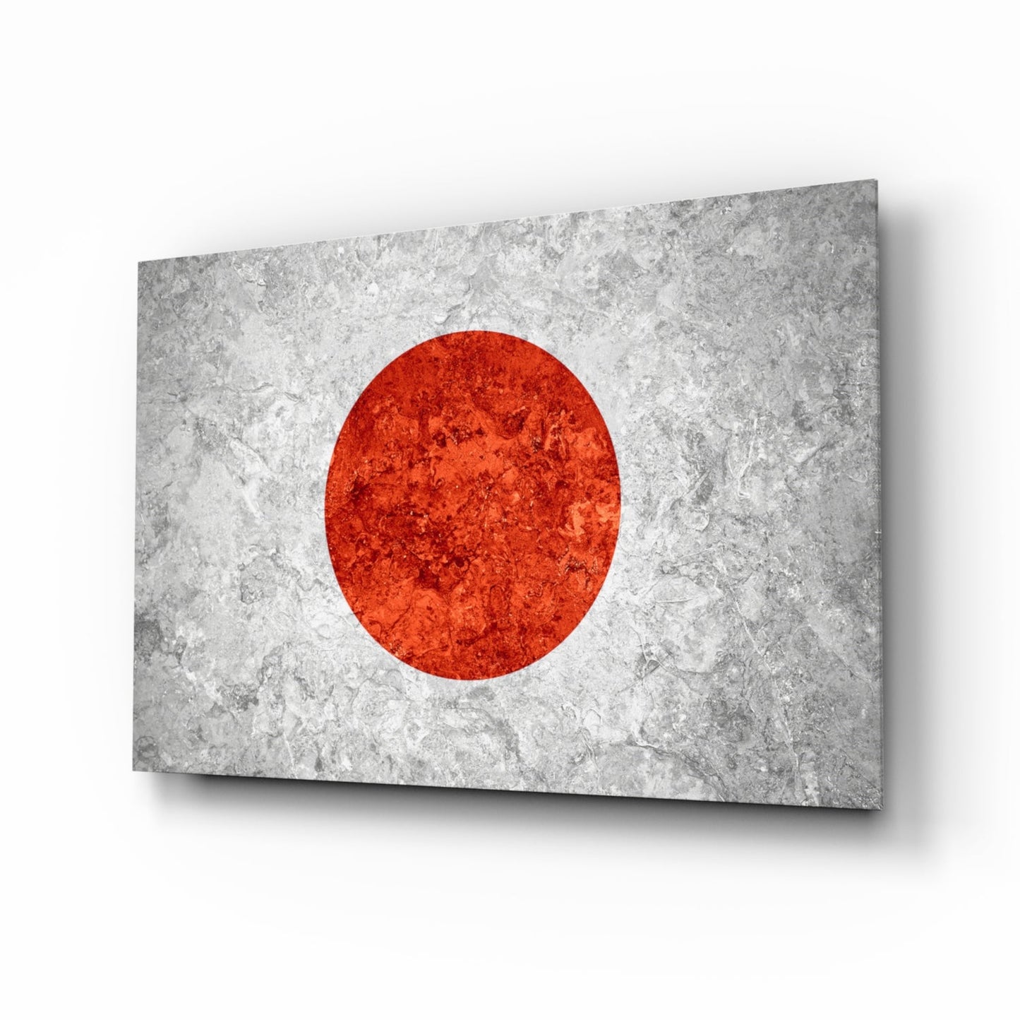 Gray Marble Red Sun Circle Japan Flag Glass Wall Art