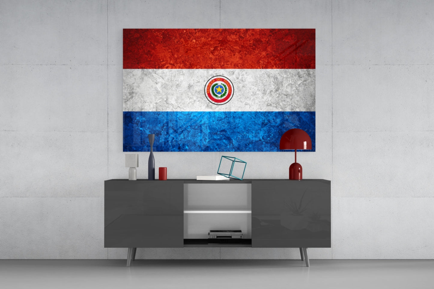 Stone Texture Paraguay Emblem Flag Glass Wall Art
