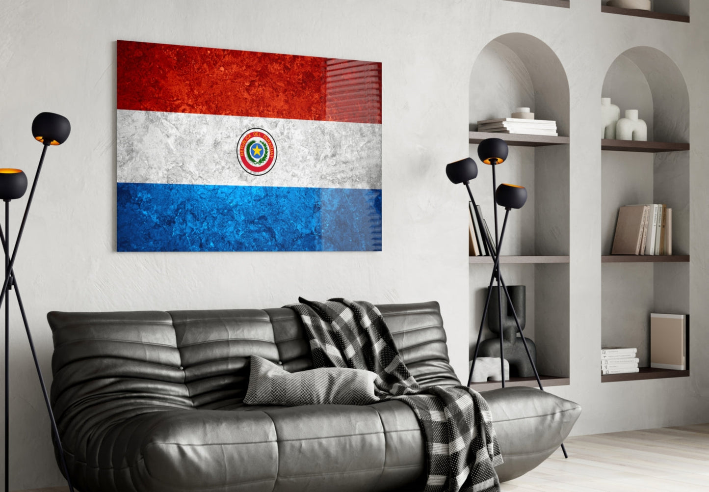Stone Texture Paraguay Emblem Flag Glass Wall Art