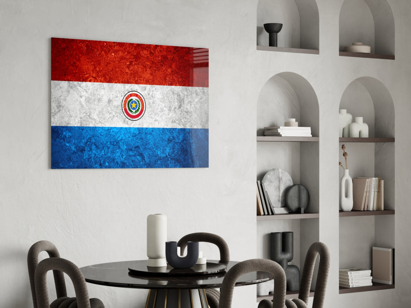 Stone Texture Paraguay Emblem Flag Glass Wall Art