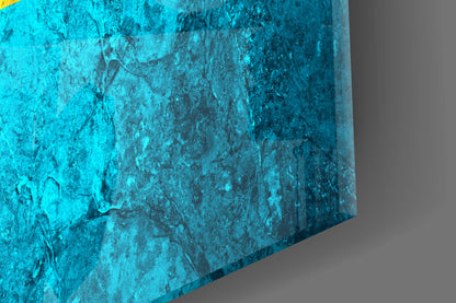 Close-up angled view of turquoise textured glass surface with weathered patina effect and subtle shadows.