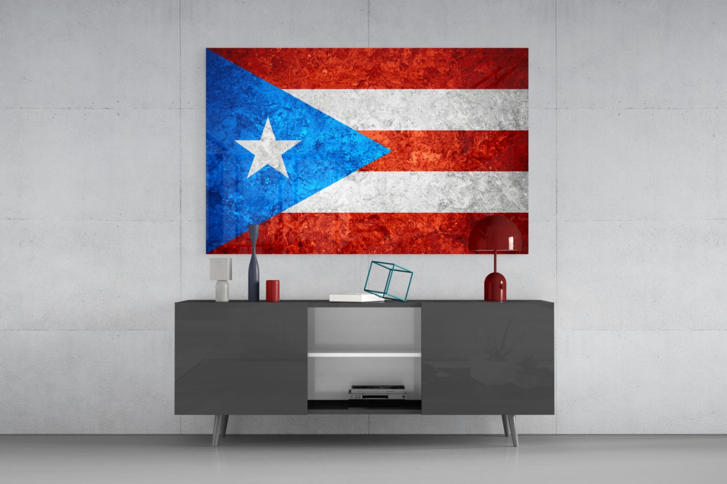 Frosted Marble Puerto Rico Star Flag Glass Wall Art