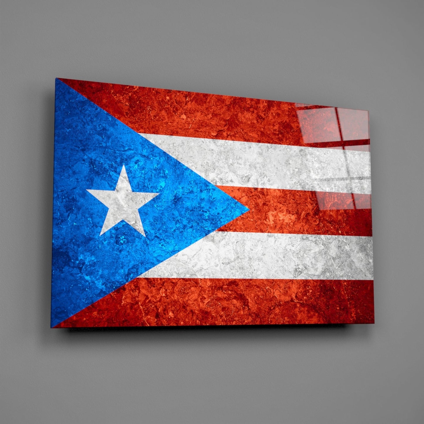 Frosted Marble Puerto Rico Star Flag Glass Wall Art