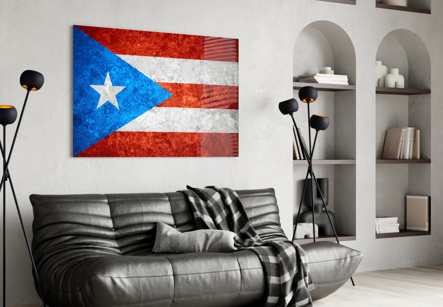 Frosted Marble Puerto Rico Star Flag Glass Wall Art