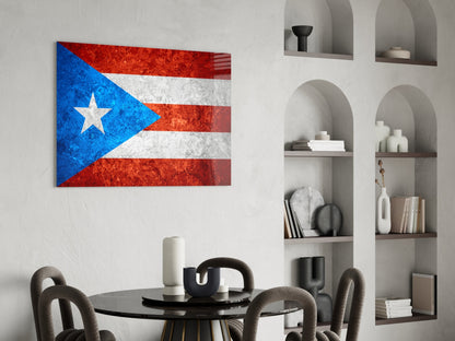 Frosted Marble Puerto Rico Star Flag Glass Wall Art