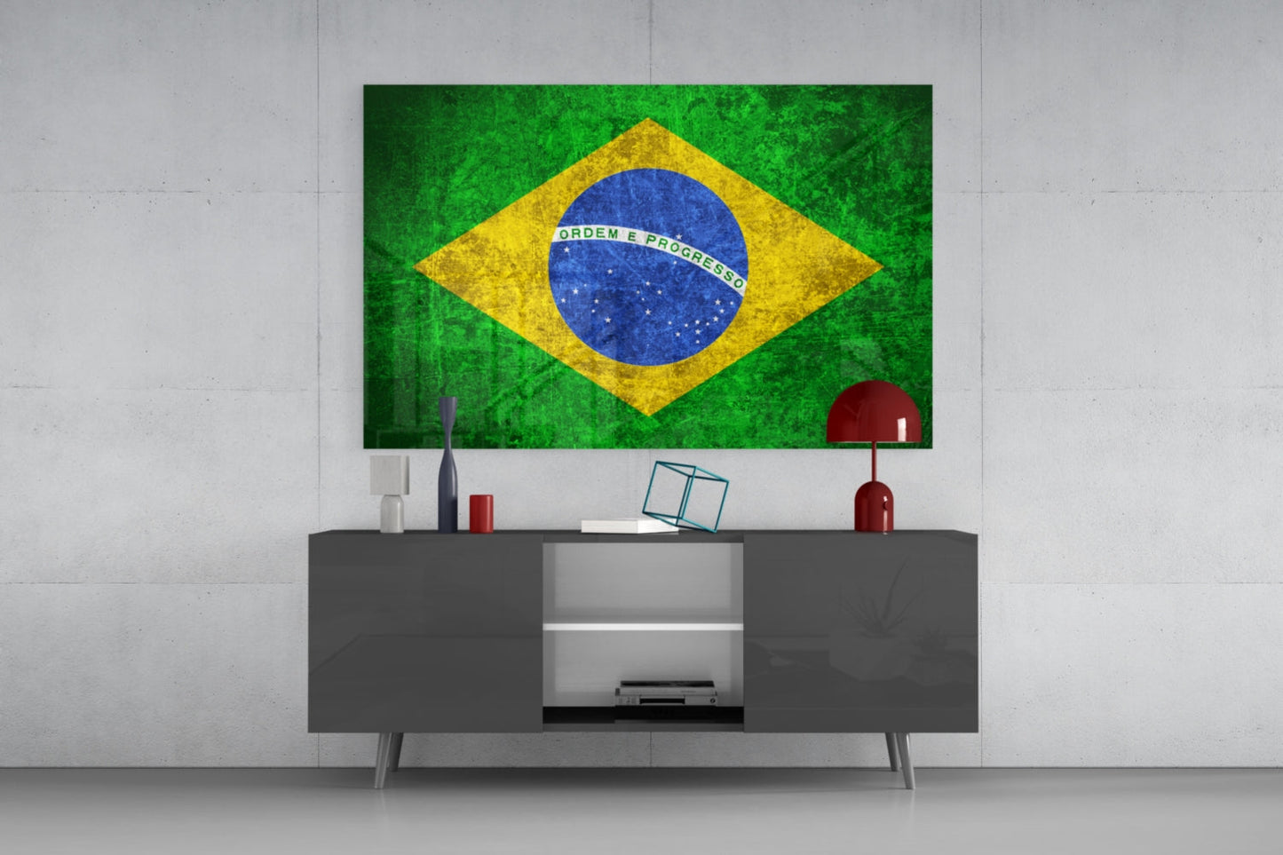 Distressed Grunge Brazil Star Globe Flag Glass Wall Art