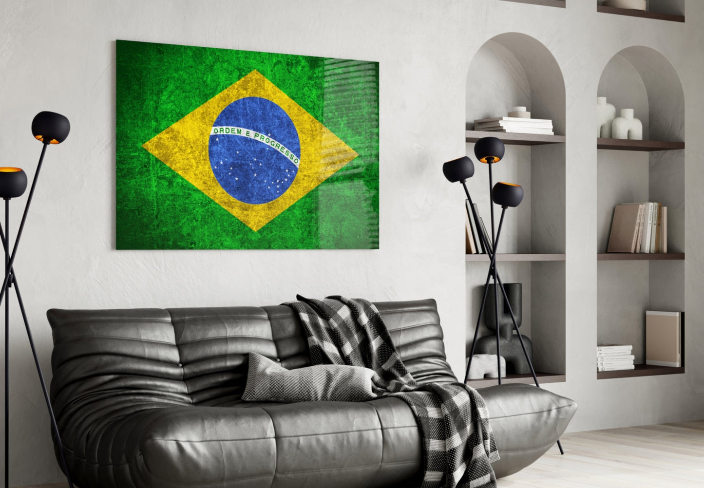 Distressed Grunge Brazil Star Globe Flag Glass Wall Art