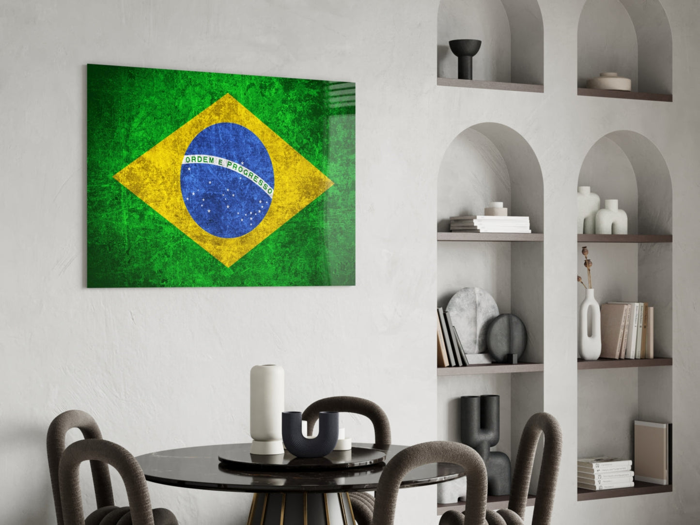 Distressed Grunge Brazil Star Globe Flag Glass Wall Art