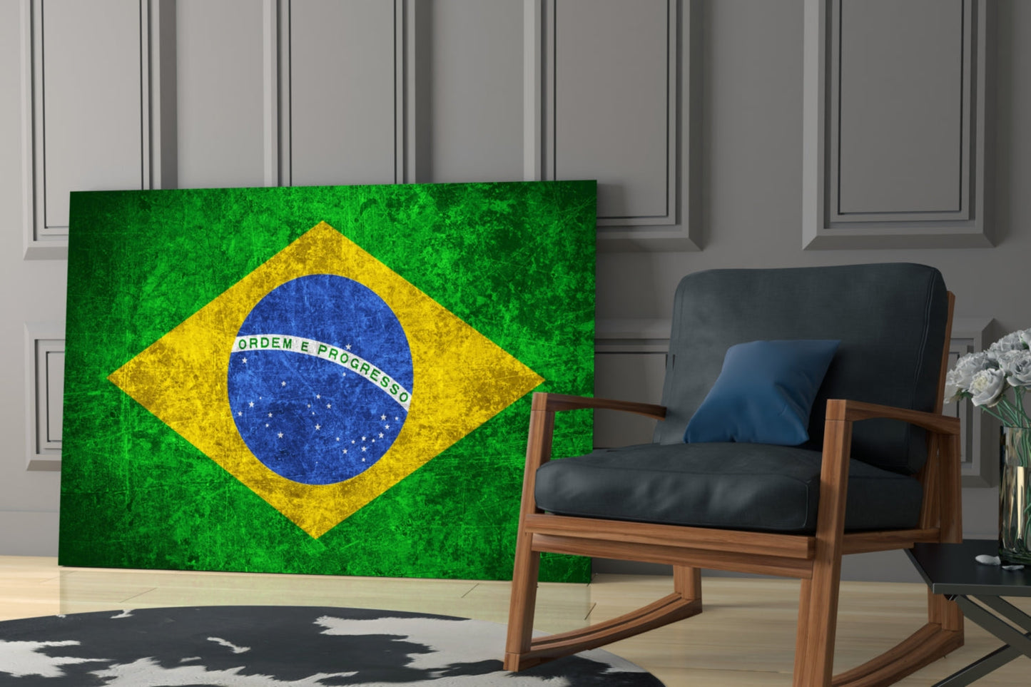 Distressed Grunge Brazil Star Globe Flag Glass Wall Art