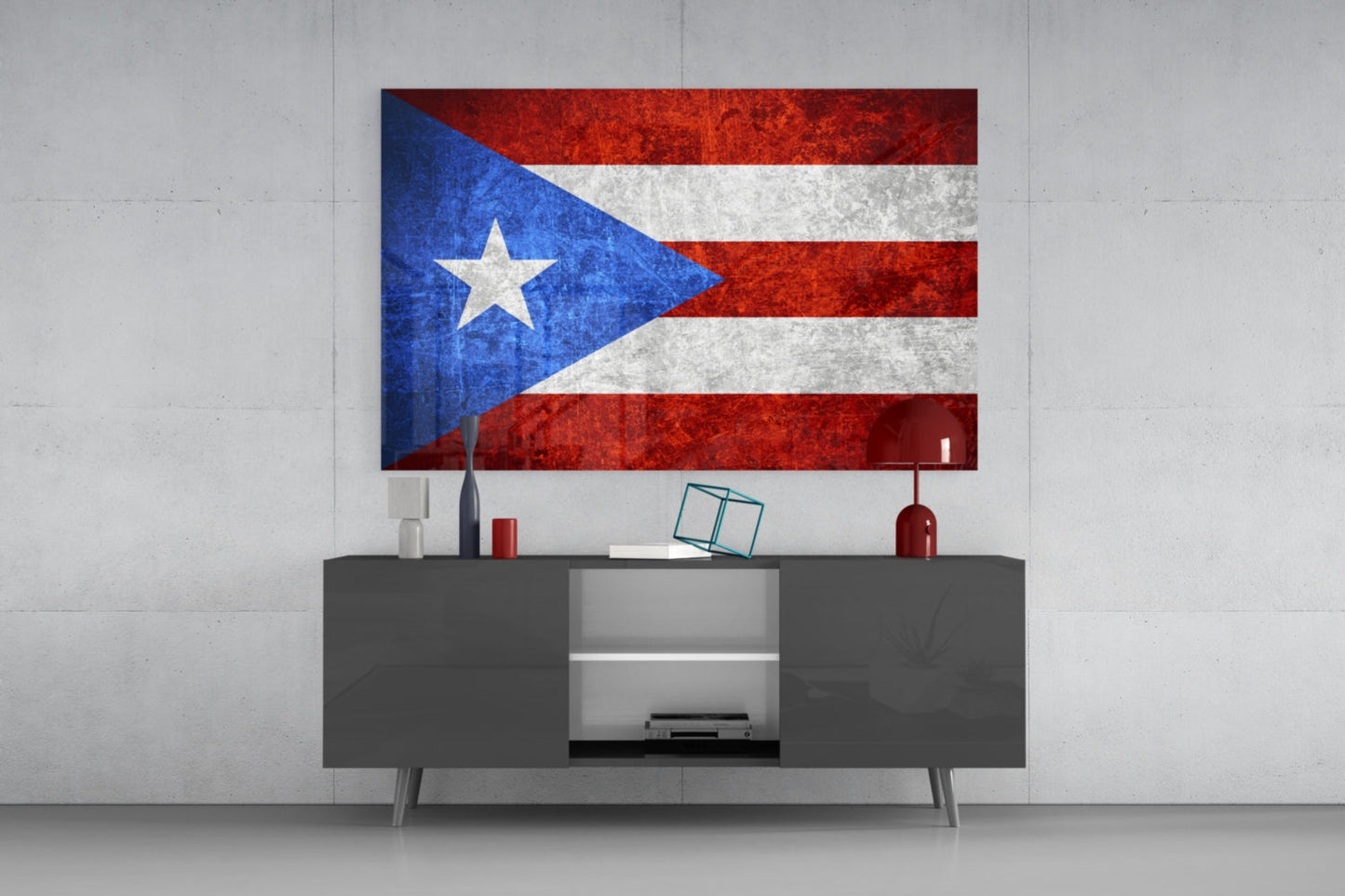 Dark Grunge Puerto Rico Lone Star Flag Glass Wall Art