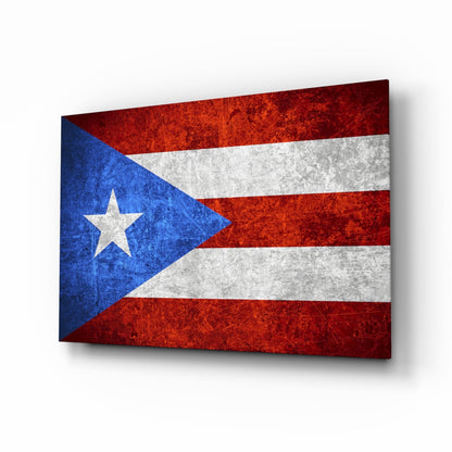 Dark Grunge Puerto Rico Lone Star Flag Glass Wall Art
