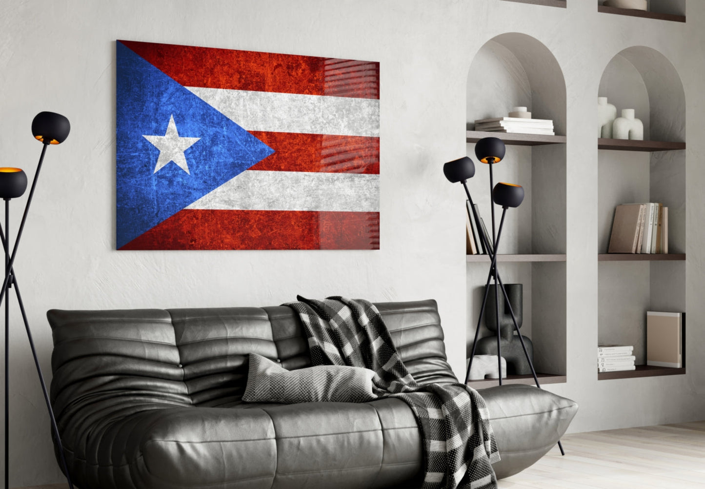 Dark Grunge Puerto Rico Lone Star Flag Glass Wall Art