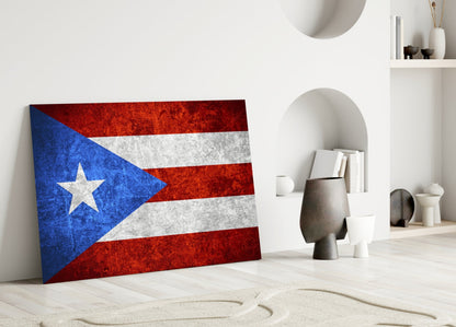 Dark Grunge Puerto Rico Lone Star Flag Glass Wall Art