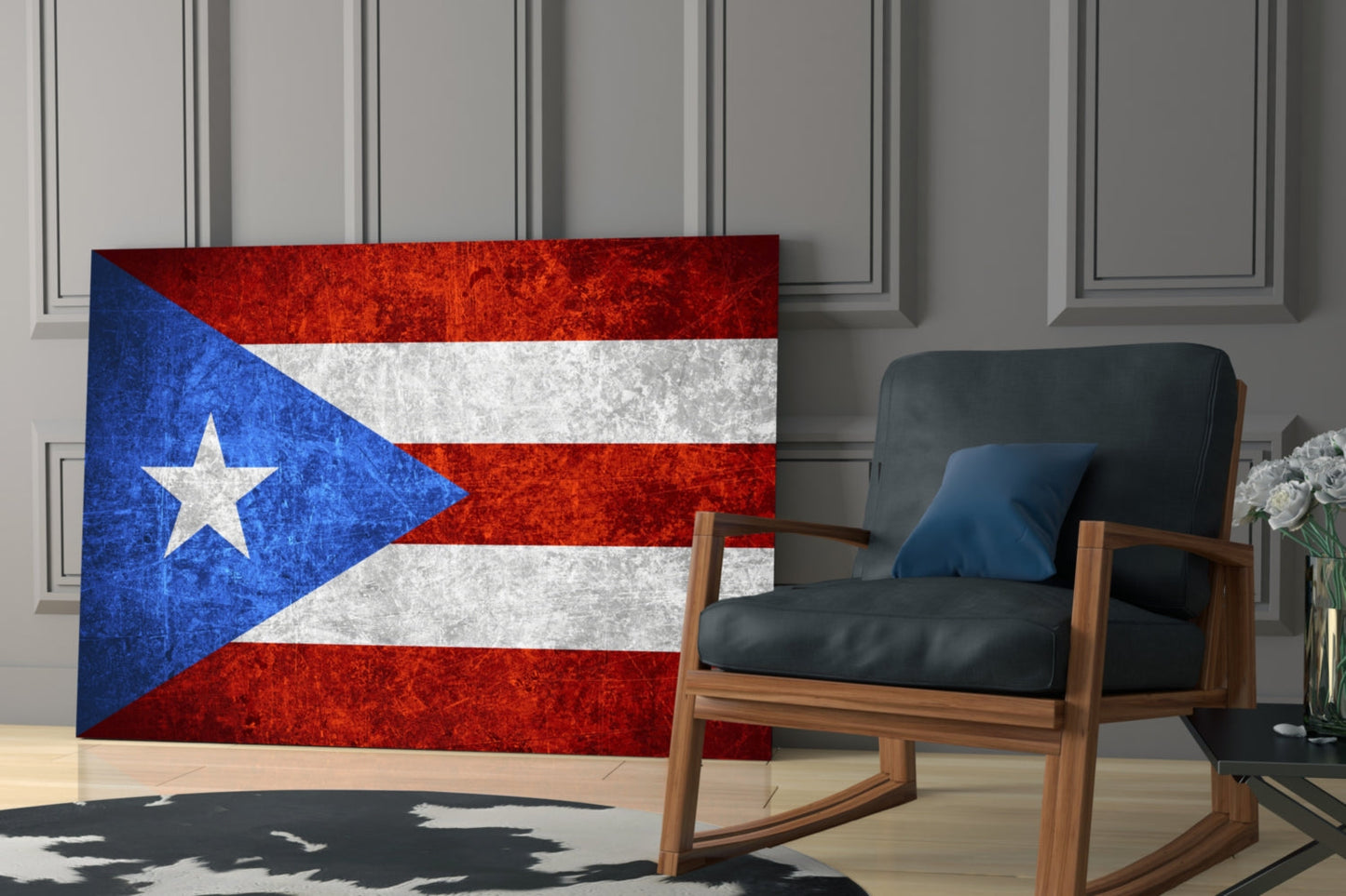 Dark Grunge Puerto Rico Lone Star Flag Glass Wall Art