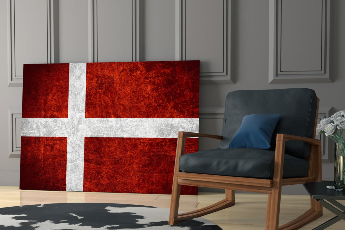 Deep Burgundy Weathered Denmark Cross Flag Glass Wall Art